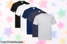 Pack de 5 camisetas Fruit of the Loom originales con tela fina y colores que molan a tope, ahora en un súper chollo con precio rebajado que desaparece rápido ¡Hazte con el tuyo ya antes de que vuelen!