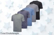 Pack de 5 camisetas atléticas para hombre con tela ultraligera que absorbe el sudor, rebajadas a un precio increíble y por tiempo limitado; ¡no dejes escapar este super chollo que te mantendrá fresco en todos tus deportes!