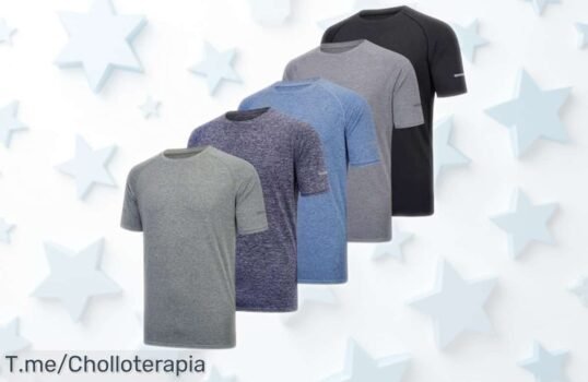 Pack de 5 camisetas atléticas para hombre con tela ultraligera que absorbe el sudor, rebajadas a un precio increíble y por tiempo limitado; ¡no dejes escapar este super chollo que te mantendrá fresco en todos tus deportes!