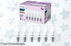 Pack de 6 bombillas LED clásicas Philips 8W con luz cálida y diseño mate, un ofertón con precio rebajado que no volverá; ilumina tus espacios hoy mismo antes de que se agote esta caída de precio única