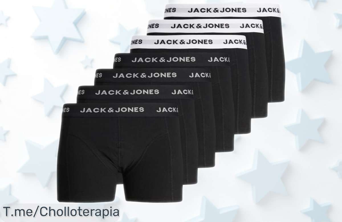 Pack de 7 bóxers Jack & Jones Jacmaeva negros en algodón elástico con precio rebajado para renovar tu cajón ya mismo, ¡un super chollo que vuela y solo quedan pocas unidades!