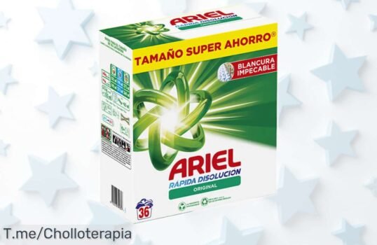 Pack doble de detergente Ariel polvo 36 lavados con rápida disolución rebajado a precio muy bajo, ¡un ofertón que cuida tu ropa y bolsillo! Aprovecha ya antes que se agoten estas unidades limitadas, corre que vuelan – esta ganga no espera más