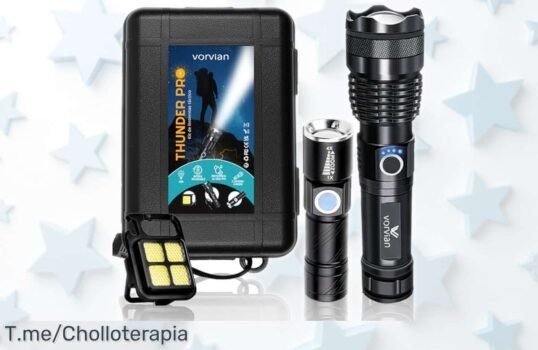 Pack imbatible de 3 linternas LED Vorvian con alcance brutal de 500m, recargables y todoterreno, precio rebajado que vuela ¡apúrate antes que se agoten este ofertón para camping o urgencias!