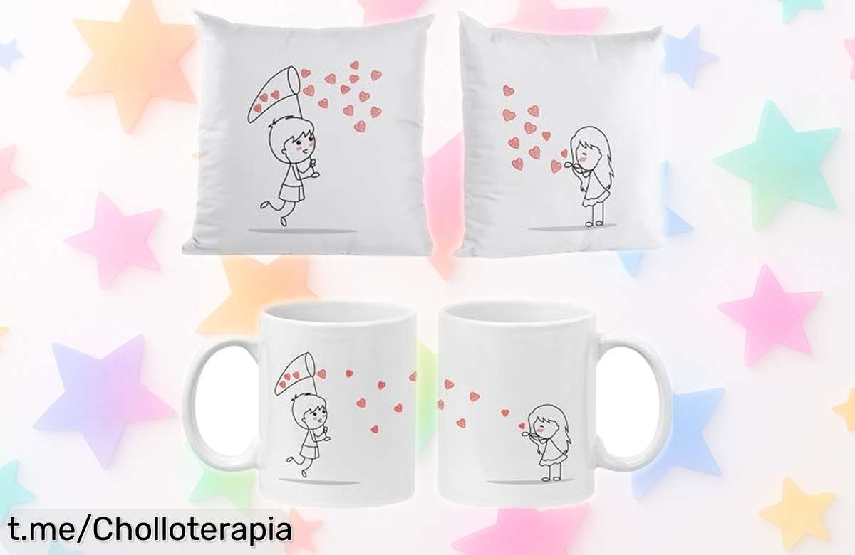 Pack romántico para parejas con fundas de cojín y tazas premium diseño exclusivo todo a precio rebajado irresistible oferta limitada ¡no te quedes sin el tuyo!
