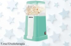 Palomitero turquesa Jocca listo en 3 minutos sin aceite ni líos, súper fácil de usar y limpiar con diseño compacto, precio rebajado en este ofertón que vuela ¡date prisa que se agota!