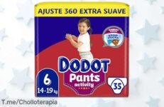 Pañalbraguita talla 6 Dodot Activity Pants con barrera stop fugas que cuida la piel y evita escapes traseros en pack de 35 unidades precio rebajado chollazo para tener a tu peque seco sin preocupaciones ¡date prisa que vuelan!