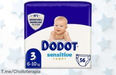 Pañales Dodot Sensitive talla 3 con indicador de humedad y máxima protección para piel sensible, lleva 56 unidades a precio rebajado que no verás otra vez ¡corre que este super chollo se acaba pronto!