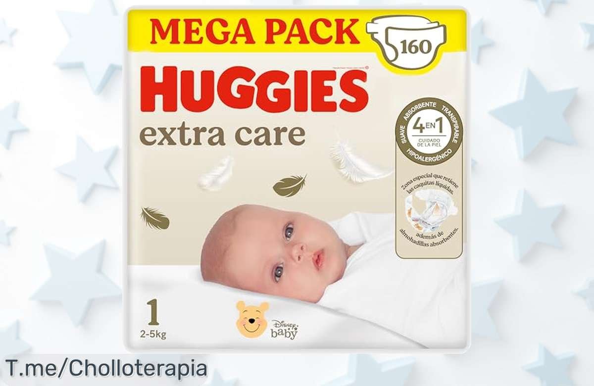 Pañales Huggies Extra Care talla 1 con diseños Disney súper absorbentes y cambio de color, ahora rebajados para que cuides a tu peque ¡160 unidades en un ofertón que vuela! No pierdas este precio muy bajo ¿a qué esperas?