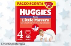 Pañales talla 4 Huggies Ultra Comfort con secado rápido para piel siempre seca y braguitas fáciles de poner, súper rebajados en un paquetazo de 60 unidades; aprovecha este ofertón antes que vuelen las existencias ¡corre ya!
