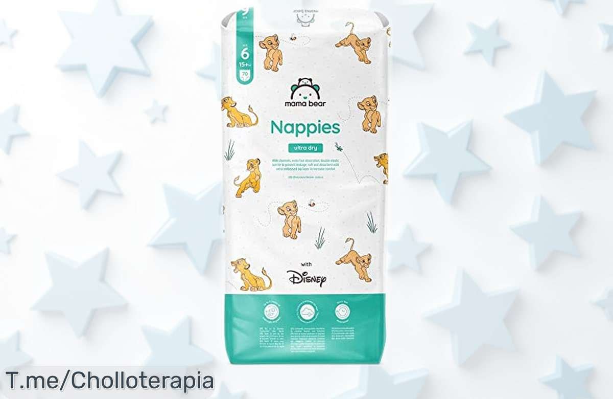Pañales ultrasecos Mama Bear talla 6 Disney con diseño divertido y protección hasta 12 horas, precio rebajado que dura poco ¡lleva ya este super paquete de 70 unidades antes de que desaparezca!