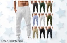 Pantalones de lino súper ligeros para hombre con cintura elástica y cordones, perfectos para el verano, ahora rebajados con un descuentazo brutal que no puedes dejar escapar ¡date prisa antes de que se agoten!