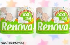 Papel de cocina doble Renova 2 rollos decorados con máxima absorción a precio rebajado un ofertón que vuela no pierdas esta caída de precio exclusiva compra ya antes que se termine la promo