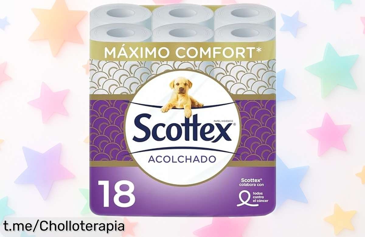 Papel higiénico acolchado Scottex 18 rollos con hoja ultra suave y toque seda a precio rebajado que no volverás a ver, super chollo por tiempo limitado ¡Date prisa o lo pierdes!