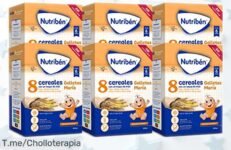 Papilla súper nutritiva de 8 cereales Nutribén con miel y galleta María pack de 6x600g rebajada para mimar a tu bebé como se merece ¡corre que vuelan estos tarros con cierre ZIP fresquito!