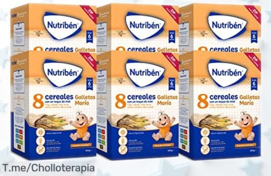 Papilla súper nutritiva de 8 cereales Nutribén con miel y galleta María pack de 6x600g rebajada para mimar a tu bebé como se merece ¡corre que vuelan estos tarros con cierre ZIP fresquito!