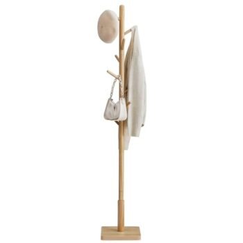 Perchero de madera maciza Vasagle con 8 ganchos súper resistentes y altura ajustable, acabado suave para cuidar tu ropa precio rebajado solo por tiempo limitado aprovecha este ofertón ya que vuelan las unidades