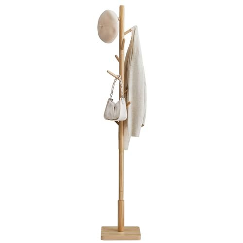 Perchero de madera maciza Vasagle con 8 ganchos súper resistentes y altura ajustable, acabado suave para cuidar tu ropa precio rebajado solo por tiempo limitado aprovecha este ofertón ya que vuelan las unidades