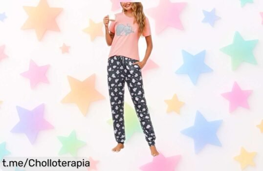 Pijama de verano Bresdk para mujer con estampado elefante rosa súper rebajado, cómodo y práctico con pantalón ajustable y bolsillos ¡No pierdas esta oferta que desaparece ya!
