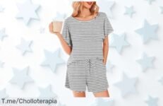 Pijama verano Ekouaer para mujer con manga corta y bolsillos, ahora rebajado a un precio muy bajo que no vas a creer, perfecto para estar fresquita tanto en casa como fuera; ¡corre que quedan pocas unidades y esta oferta vuela!