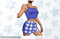 Pijama verano mujer Rayson de algodón fresco a precio rebajado con diseño a cuadros super chollo perfecto para noches calurosas ¡Oferta limitada que se va volando, no te lo pienses!
