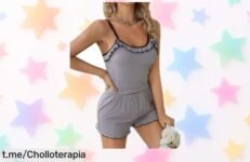 Pijama verano mujer dos piezas gris M con tirantes ajustables y pantalón corto, rebajado para que disfrutes del máximo frescor y suavidad en casa o en vacaciones ¡vence al calor ya con este ofertón de tiempo limitado!