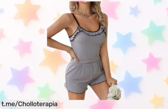 Pijama verano mujer dos piezas gris M con tirantes ajustables y pantalón corto, rebajado para que disfrutes del máximo frescor y suavidad en casa o en vacaciones ¡vence al calor ya con este ofertón de tiempo limitado!