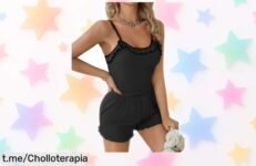 Pijama verano mujer dos piezas negro con tirantes ajustables y pantalón corto de tela suave que enamora, precio rebajado increíble para vestir en casa o dormir; ¡chollazo limitado que vuela rápido, no lo dejes escapar!