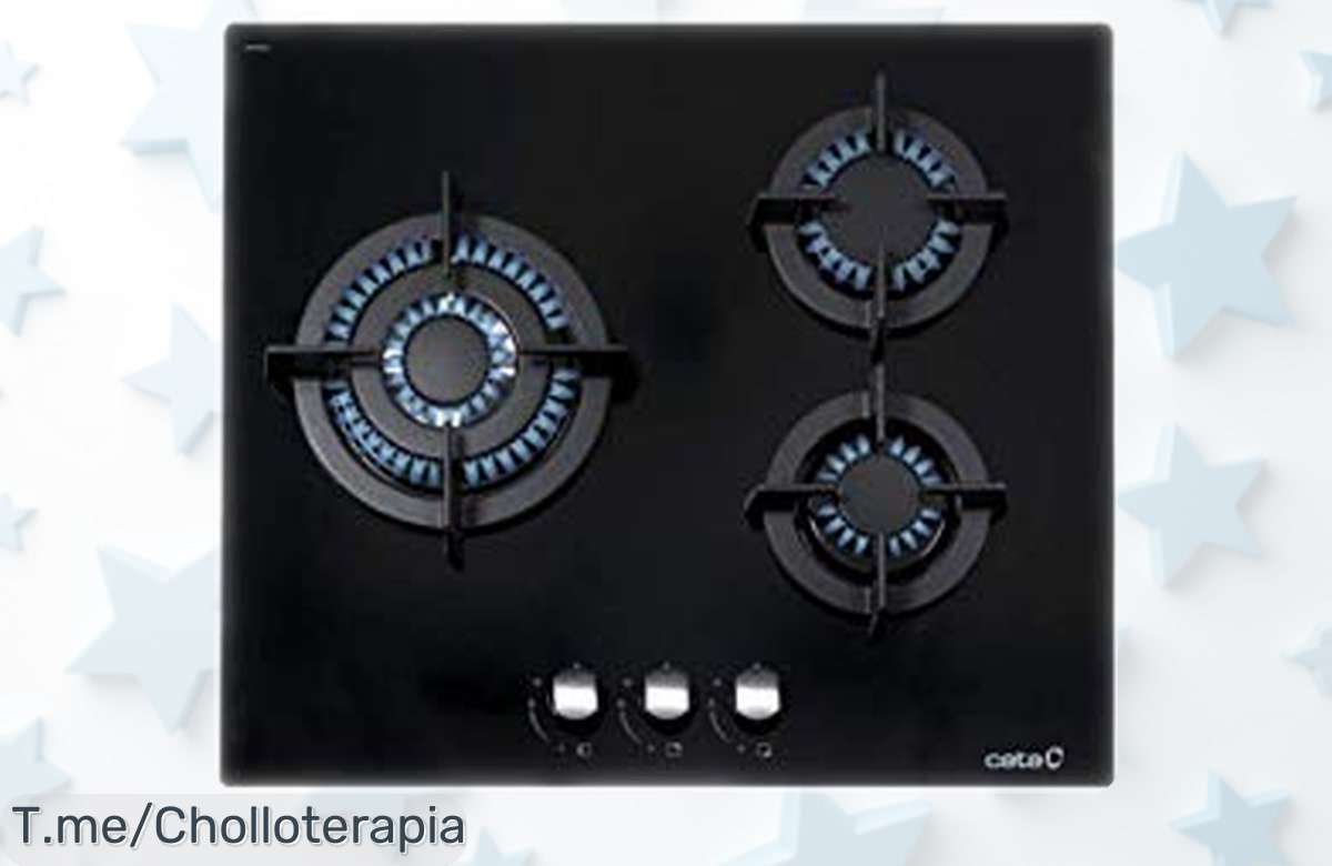 Placa de gas con cristal negro Cata CCI 6021 BK, 3 quemadores potentes y encendido electrónico a precio rebajado que no dura mucho ofrece super chollo para tu cocina ¡Corre ya!