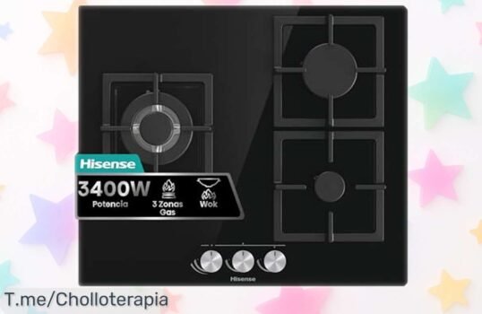 Placa de gas natural Hisense GG633B con 3 quemadores y rejillas duras a precio rebajado que vuela rápido ¡no te pierdas este super chollo por tiempo limitado!