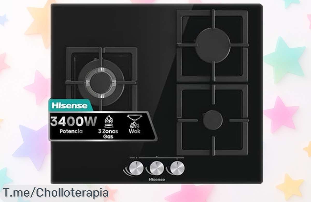 Placa de gas natural Hisense GG633B con 3 quemadores y rejillas duras a precio rebajado que vuela rápido ¡no te pierdas este super chollo por tiempo limitado!