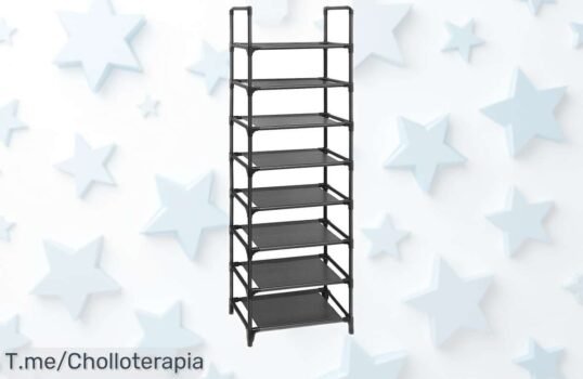 Práctico zapatero organizador con estructura de metal y 8 baldas para 16-20 pares en negro, precio rebajado que no verás otra vez ¡Date prisa que esta caída de precio increíble vuela!