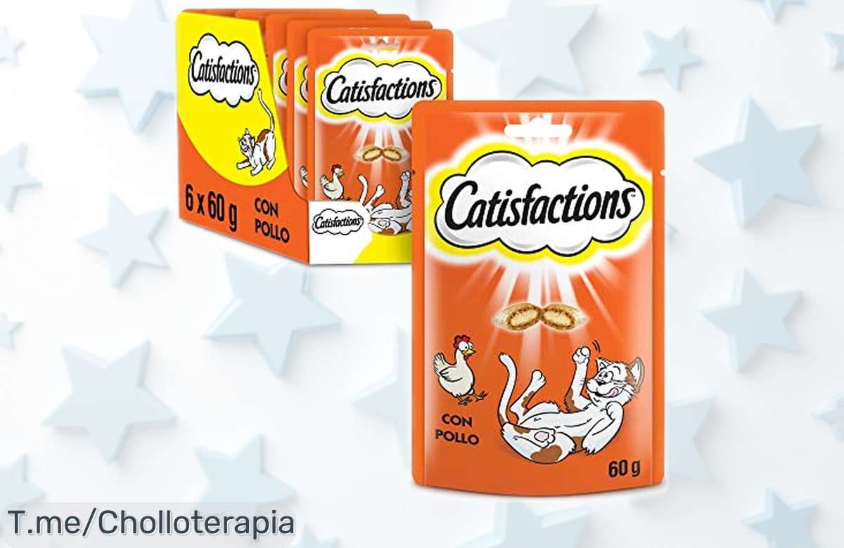 Premios para gatos Mars Catisfactions sabor pollo pack 6 x 60g con doble textura crujiente y cremosa precio rebajado sorpresa única que tu gato va a adorar corre antes de que vuelen