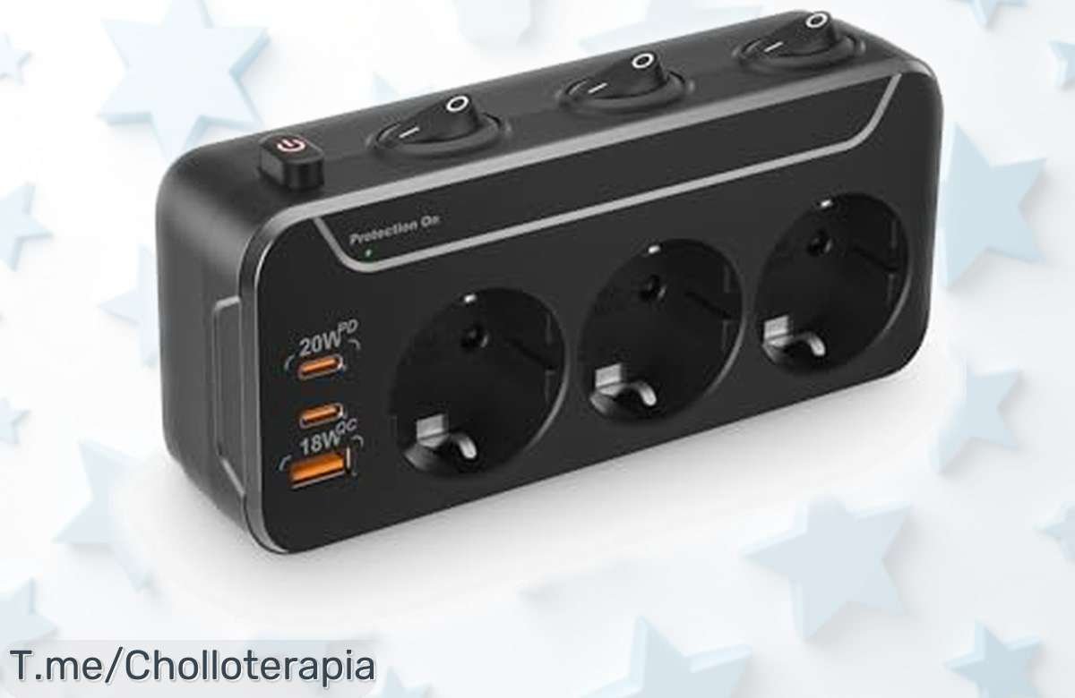 Regleta 3 tomas con USB y protección PD20W, precio rebajado para que conectes y cargues rápido sin complicaciones ¡corre que vuelan estas unidades en oferta brutal!