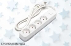 Regleta de 4 vías con interruptor y cable reforzado diseño moderno en blanco y gris, con precio rebajado para poner orden sin gastar más ¡No esperes que vuelen estas unidades!