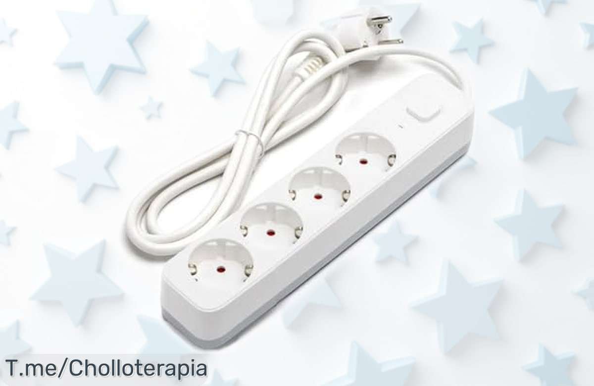Regleta de 4 vías con interruptor y cable reforzado diseño moderno en blanco y gris, con precio rebajado para poner orden sin gastar más ¡No esperes que vuelen estas unidades!