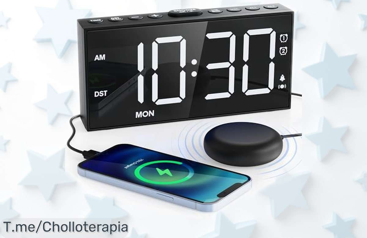 Reloj despertador con vibrador Mesqool que no deja dormir a nadie, volumen e intensidad ajustables para madrugar sin estrés y modo fin de semana; precio rebajado brutal solo por tiempo limitado ¡pilla ya este super chollo!