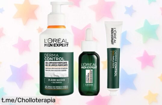 Rutina completa L’Oréal Men Expert Derma Control para piel grasa con precio rebajado, gel limpiador, pimple paste y sérum que frenan imperfecciones ya ¡Date prisa que la oferta se acaba!