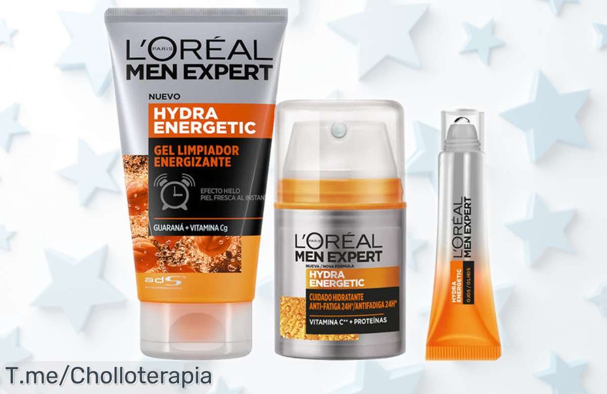 Rutina completa men expert Hydra Energetic de L’Oréal París con crema, limpiador y roll-on a precio rebajado ¡un ofertón imprescindible para activar tu piel ya, chollazo por tiempo limitado!