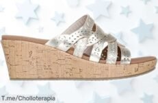 Sandalias con cuña doradas Skechers Beverlee para mujer precio rebajado un chollazo que vuela disfruta el descuento brutal y estrena estilo ya mismo