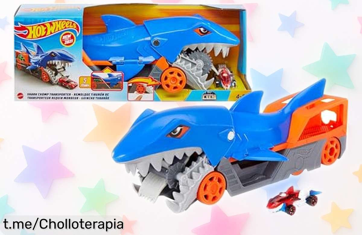 Set Hot Wheels Tiburón mastica coches Mattel con rampa y espacio para 5 modelos a precio rebajado perfecto para los peques que adoran la velocidad ¡Corre que vuelan estas unidades, no pierdas este ofertón único!