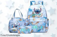 Set de 3 bolsos escolares con estampado de costuras a precio rebajado que no dura, mochila grande, bolso y bolsa viajeros para triunfar en clase y fuera – ¡corre porque esta oferta increíble se va volando!
