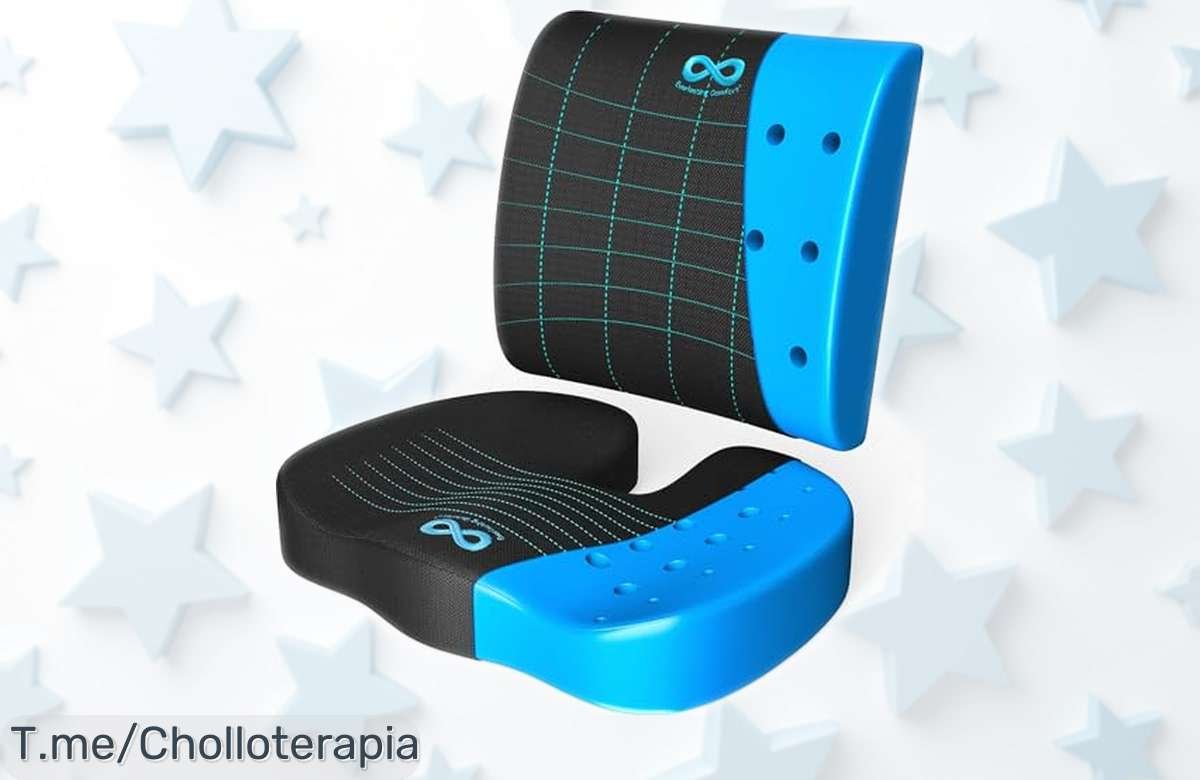 Set de cojín viscoelástico Everlasting Comfort para Office con soporte lumbar y gel refrescante que alivia tu espalda, precio rebajado por tiempo limitado ¡un super chollo que no te puedes perder!