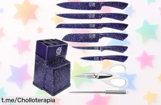 Set de cuchillos ultra afilados XYJ con bloque acero inox diseño ligero y corte sin esfuerzo precio rebajado aprovecha ya este súper chollo que solo dura poco tiempo ¡no lo pienses más!