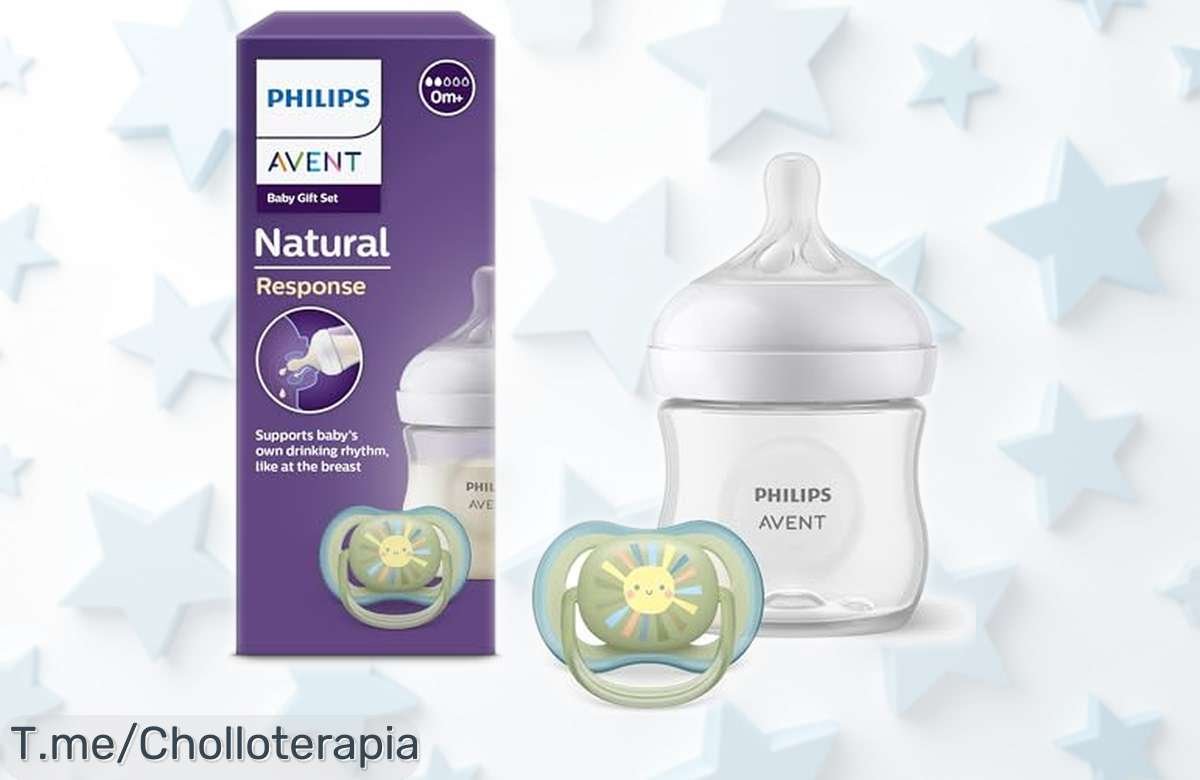 Set de regalo para bebés Philips Avent con biberón antiderrame y chupete Ultra Air rebajado a un precio loco, ¡solo pocas unidades! Disfruta sin cólicos ni escapes, aprovecha este super chollo antes que se agote.