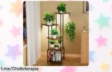 Soporte para plantas con lámpara de cultivo y 5 niveles de luz, diseño resistente en metal y madera impermeable rebajado ahora, una oferta brutal que no puedes dejar escapar ¡dale vida a tus plantas hoy mismo antes que se acaben!