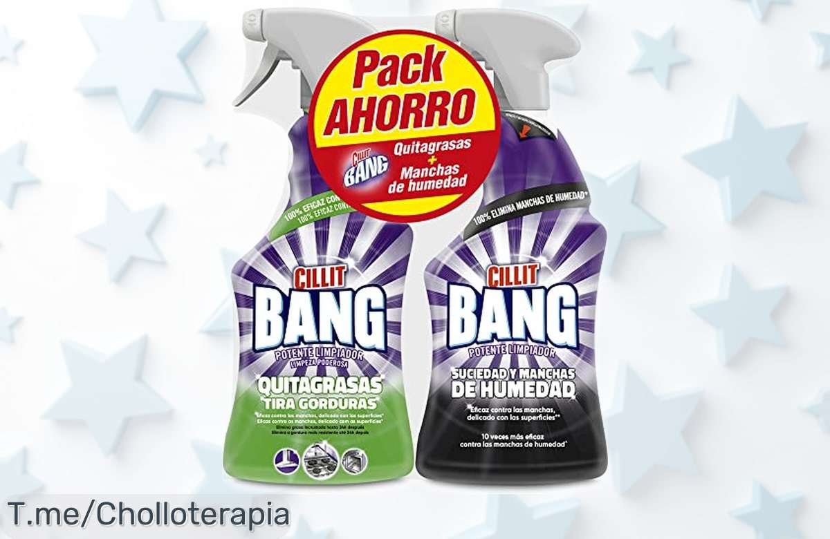 Spray limpiador quitagrasas Cillit Bang pack 2 x 750 ml con precio rebajado brutal para eliminar grasa y manchas sin esfuerzo ¡aprovecha este super chollo antes de que vuelen las unidades y disfruta de un aroma genial!