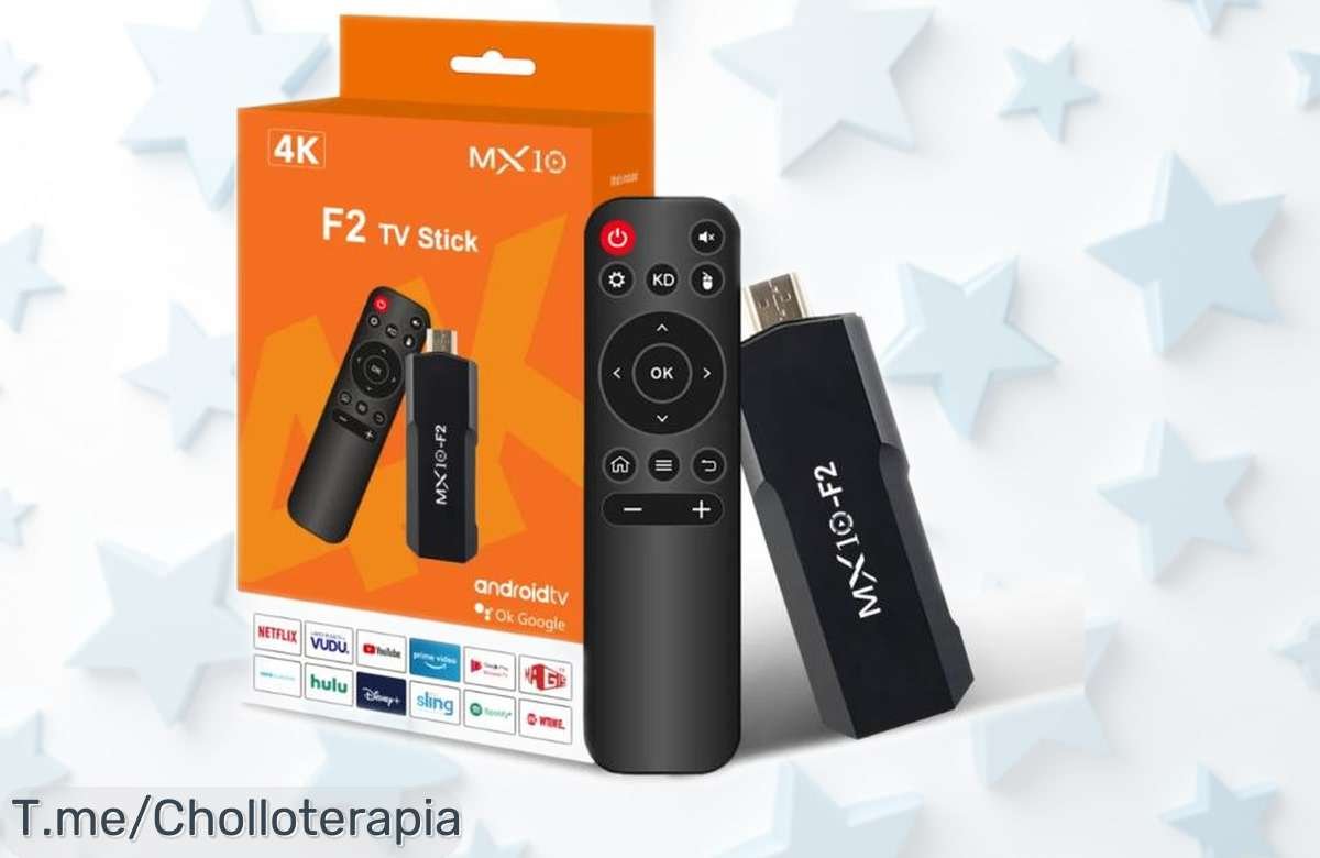 Stick TV Android 13 4K MX10-F2 con control por voz y WiFi doble banda a precio rebajado, ¡calidad brutal para tus pelis y series con este ofertón que vuela! No pierdas esta oportunidad única de disfrutar ya mismo el mejor entretenimiento.