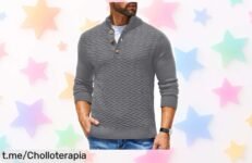 Suéter henley coofandy para hombre con cuello alto y manga larga ideal para el invierno, ahora rebajado con un descuento brutal que te pone un precio loco ¡corre que este super chollo solo dura poco!
