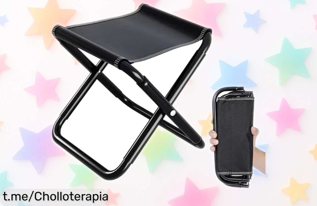Taburete plegable portátil súper ligero y resistente ideal para pesca, senderismo o playa con precio rebajado espectacular perfecto para llevar a todas partes ¡hazte con el tuyo antes de que se agoten!