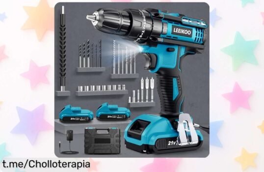 Taladro atornillador Leeikoo 21V con doble batería y kit de 28 piezas, ahora rebajado súper chollo para tus reparaciones rápidas; no dejes escapar este descuentazo brutal que vuela en tiempo limitado, ¡hazlo tuyo antes que desaparezca!